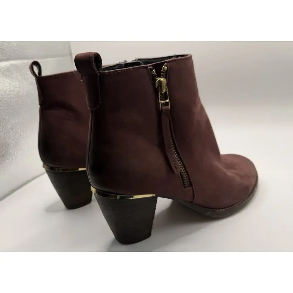 Steve Madden Women 8M Plum Burgundy Wantagh Distressed Leather Heel Booties